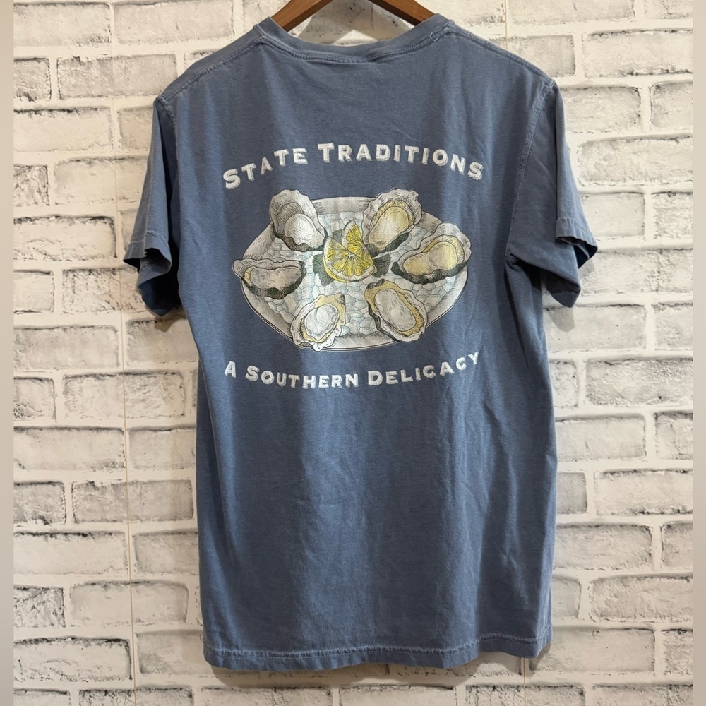 Adult sized unisex Comfort Colors ST blue short sleeve pocket t-shirt Small